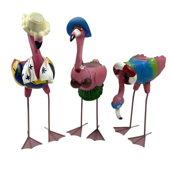 Tropical Pink Flamingo Family Flock Set 3 Tea Votive Candle Holders Beach Ocean - Picture 15 of 15